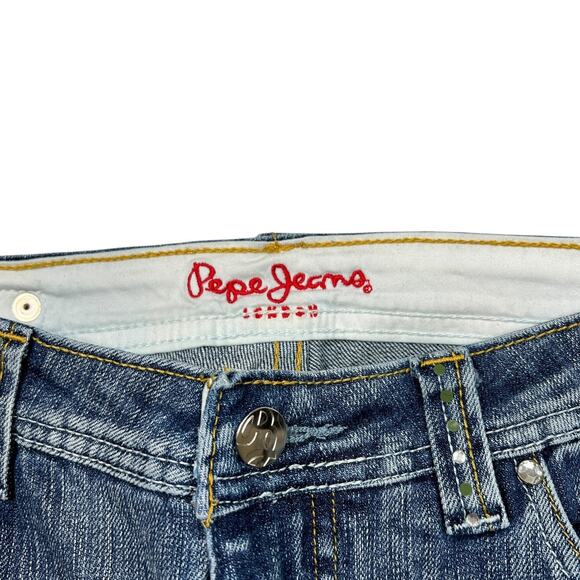 Pepe Jeans VTG Y2K Low Rise Cuffed Capri Jeans Bling Rhinestones Womens 30 - Picture 6 of 7
